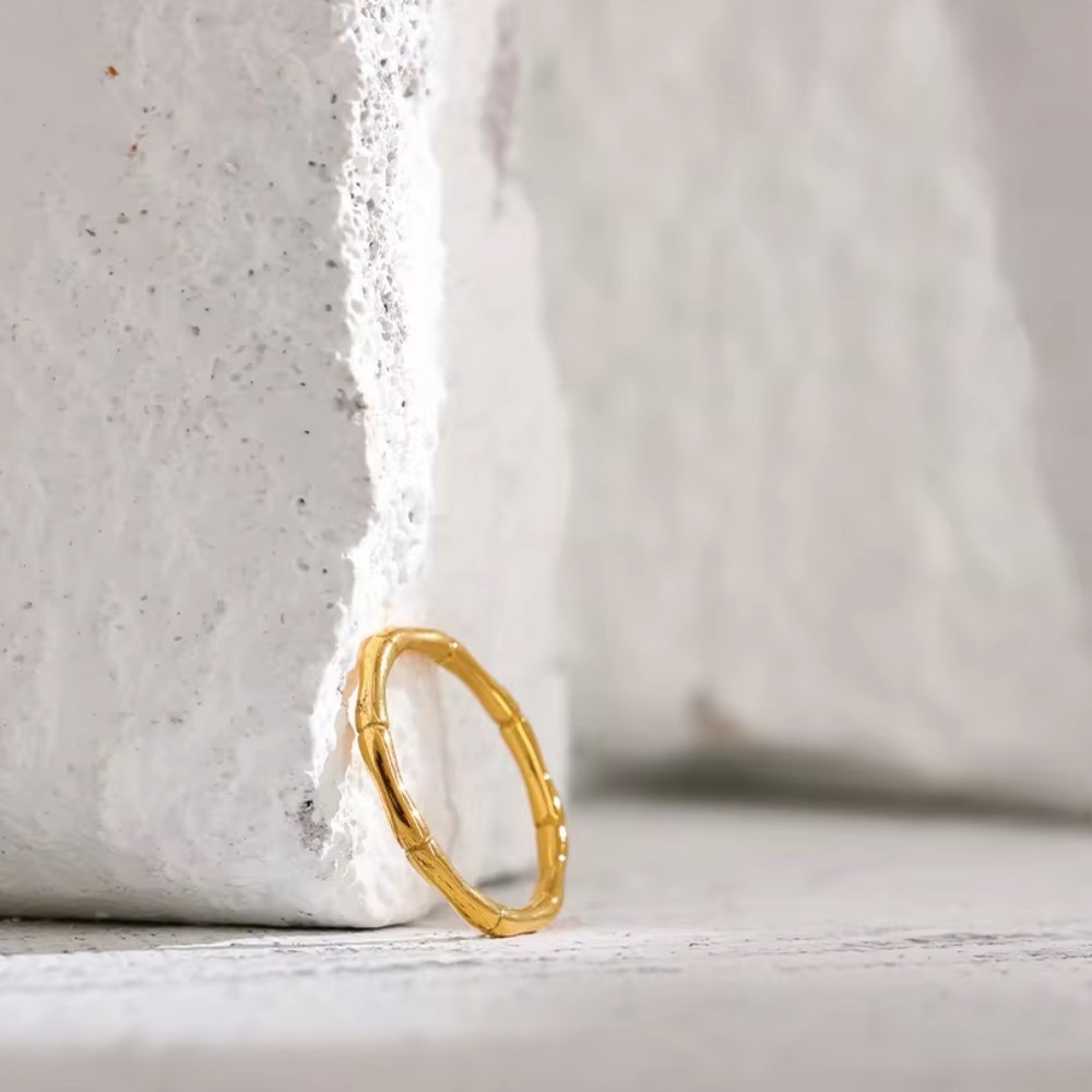 Stainless Steel Gold Color Bamboo Ring